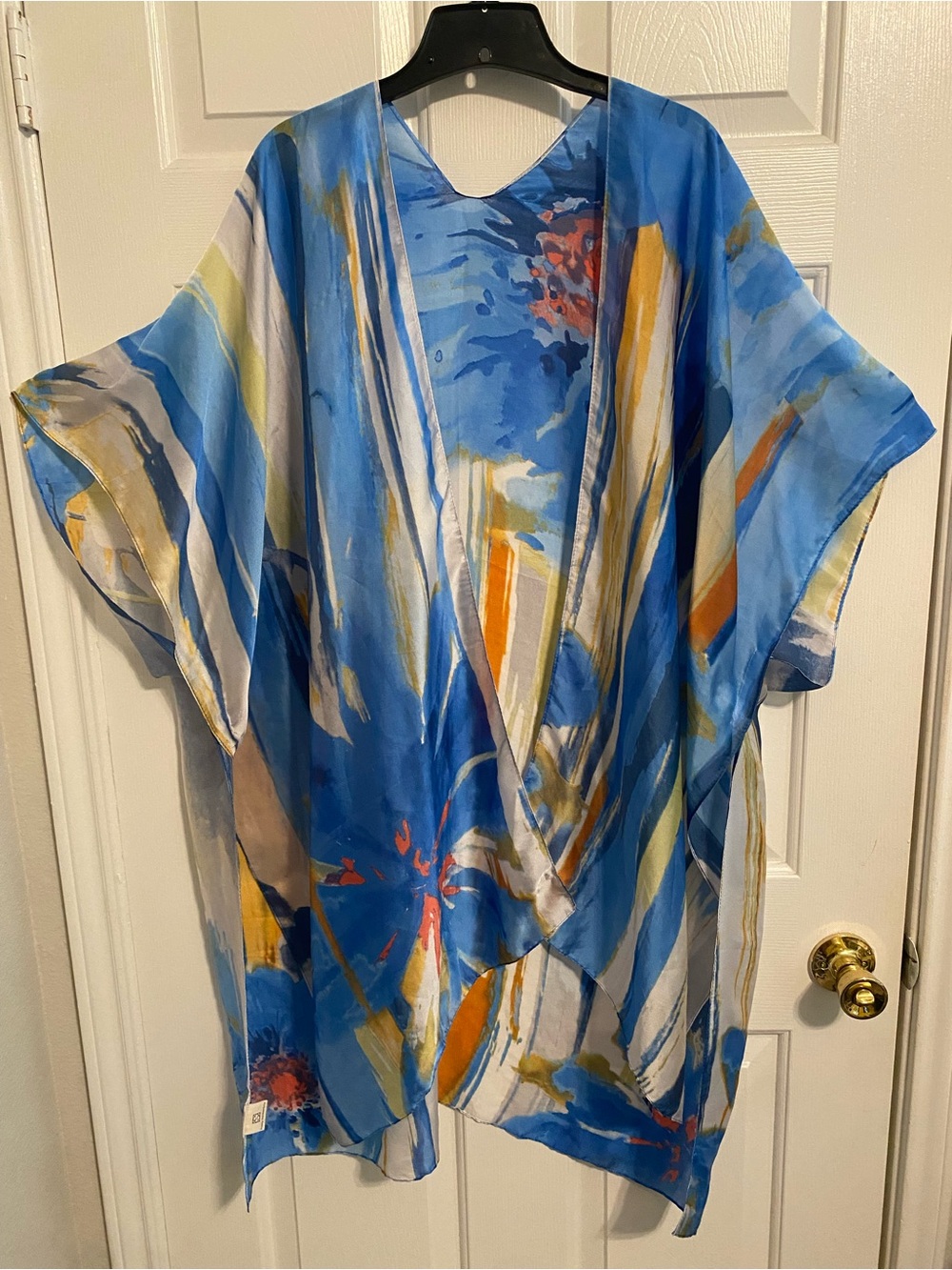 Beautiful Flowy Pretty Persuasions Blue Abstract Print Kimono/Swimsuit Cover Up